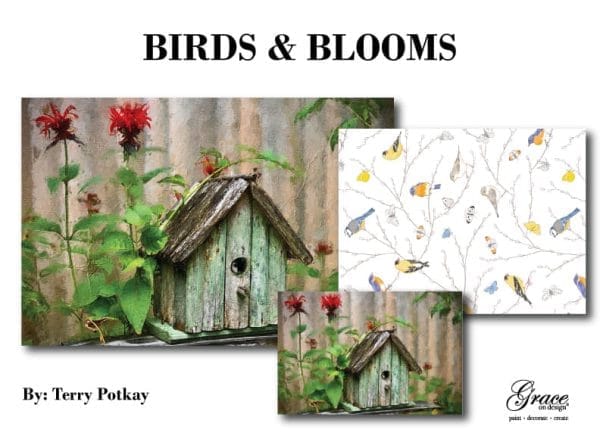 Grace on Design Decoupage Paper "Birds & Blooms" by Terry Potkay Set of 3