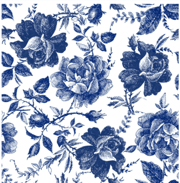 Belles & Whistles Rice Decoupage Paper Blue Sketched Flowers 3 sheets à 30 x 30cm