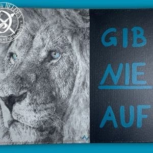Canvas picture Motivation - Lion Never give up - landscape format 50 x 40 cm