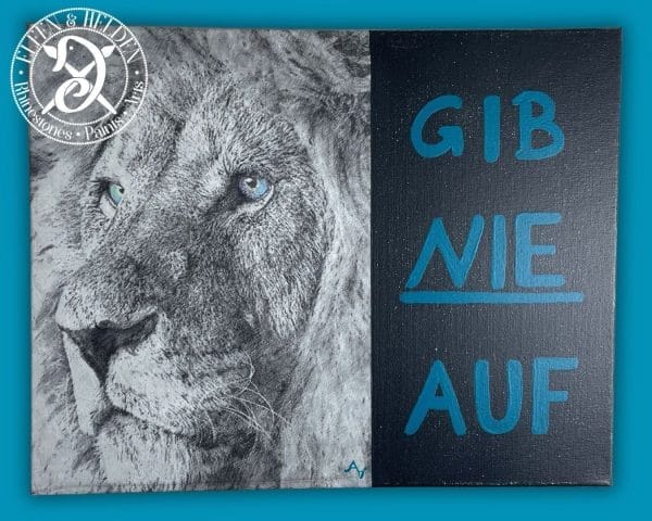 Canvas picture Motivation - Lion Never give up - landscape format 50 x 40 cm