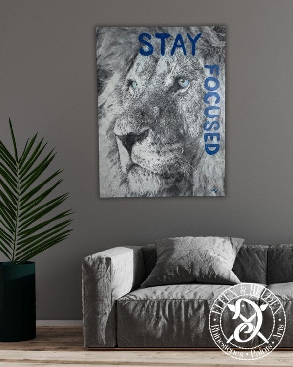Canvas picture Motivation - Lion Stay Focused - portrait format 80 x 60 cm - Image 2