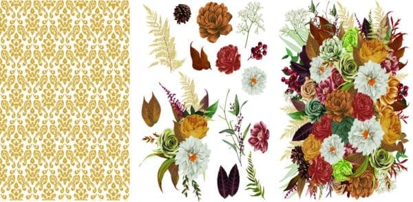 Belles & Whistles Transfer Mid Earthy Bouquet 3 sheets each 20.32 cm x 30.48 cm