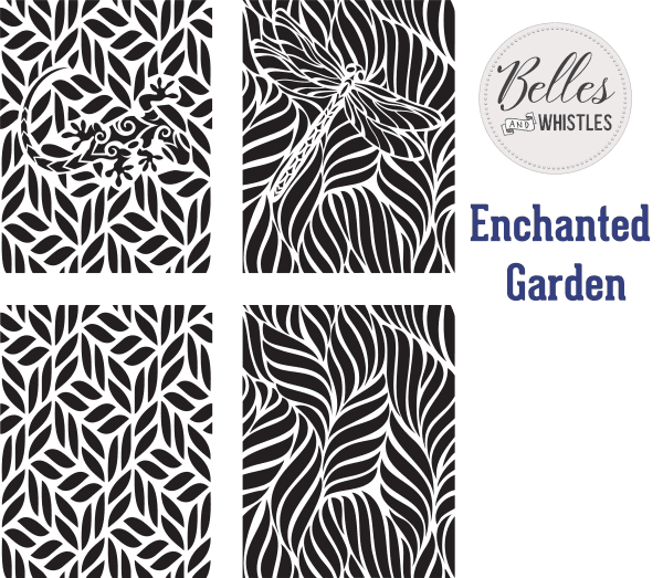 Belles and Whistles stencils set of 4 Enchanted Garden total size 40x50cm - non-adhesive - reusable