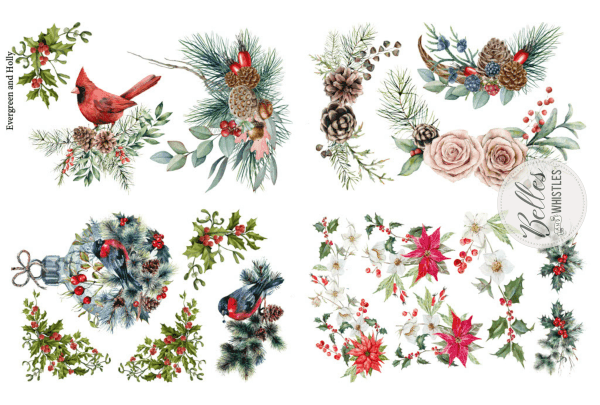 Belles & Whistles Transfer Evergreen & Holly 61 x 81 cm
