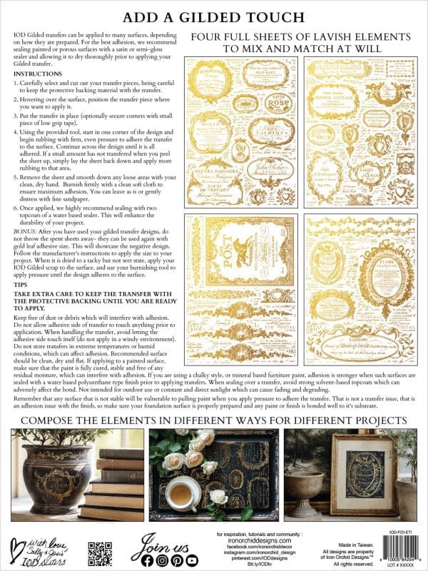 IOD Decor Transfer ÉTIQUETTES Gold Foil 12 x 16 inch Block - Image 5
