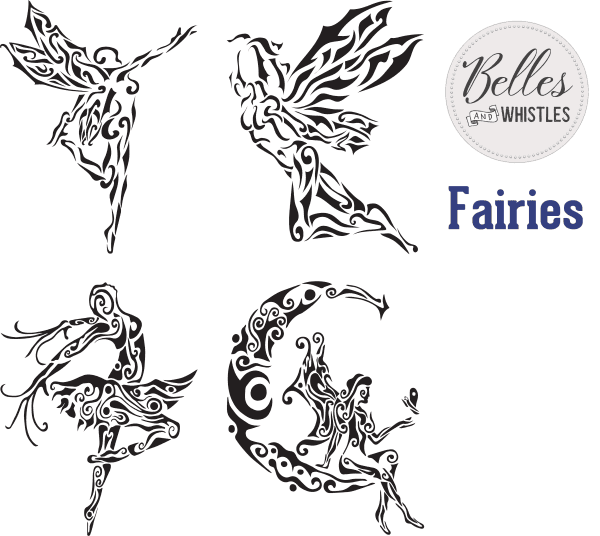 Belles and Whistles stencils set of 4 Fairies total size 40x50cm - non-adhesive - reusable