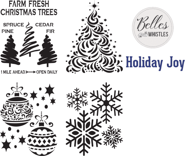 Belles and Whistles Holiday Joy stencil 40x50cm - non-adhesive - reusable