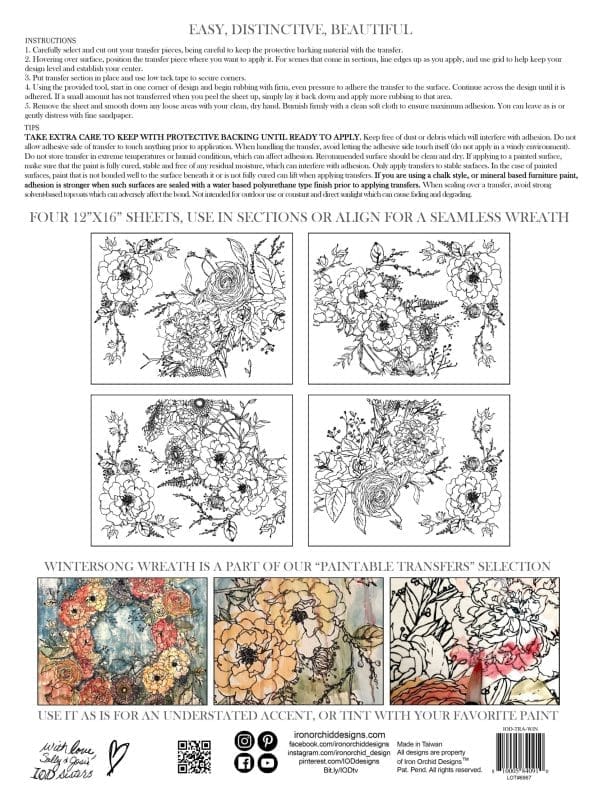 IOD Paintable Decor Transfer "Winter Song Wreath" 12 x 16 inch Block - Image 2