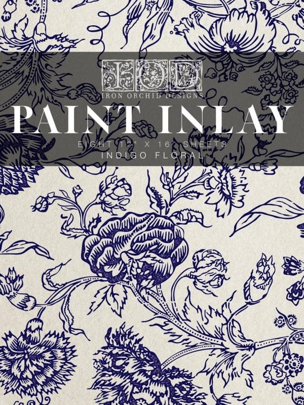 IOD Paint Inlays Indigo Floral 12 x 16 inch Block