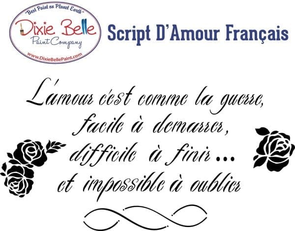 Belles and Whistles stencil Script d'Amour Francais 32.38 x 62.87 cm - non-adhesive - reusable