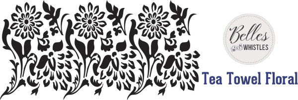 Belles and Whistles Stencil Tea Towel Floral 19.05cm x 38.1cm - non-adhesive - reusable