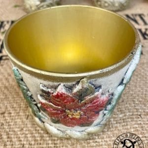 Candle jar Elfen & Helden "Woodland" with ornaments poinsettia, fir tree, leaves cream/gold vintage - hand-painted - unique