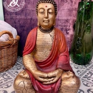 Buddha statue Elfen & Helden "Le Petit Rosier" sitting red/orange/bronze/gold/black vintage - hand-painted - unique