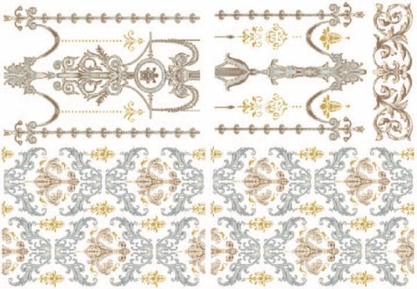 Belles & Whistles Waterslide Transfer Gilded Damask 21 x 29.7 cm
