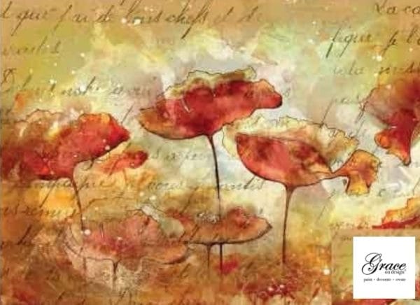 Grace on Design Decoupage Paper "Poppy Petals" Size 30.48 cm x 45.72 cm (12"x18")